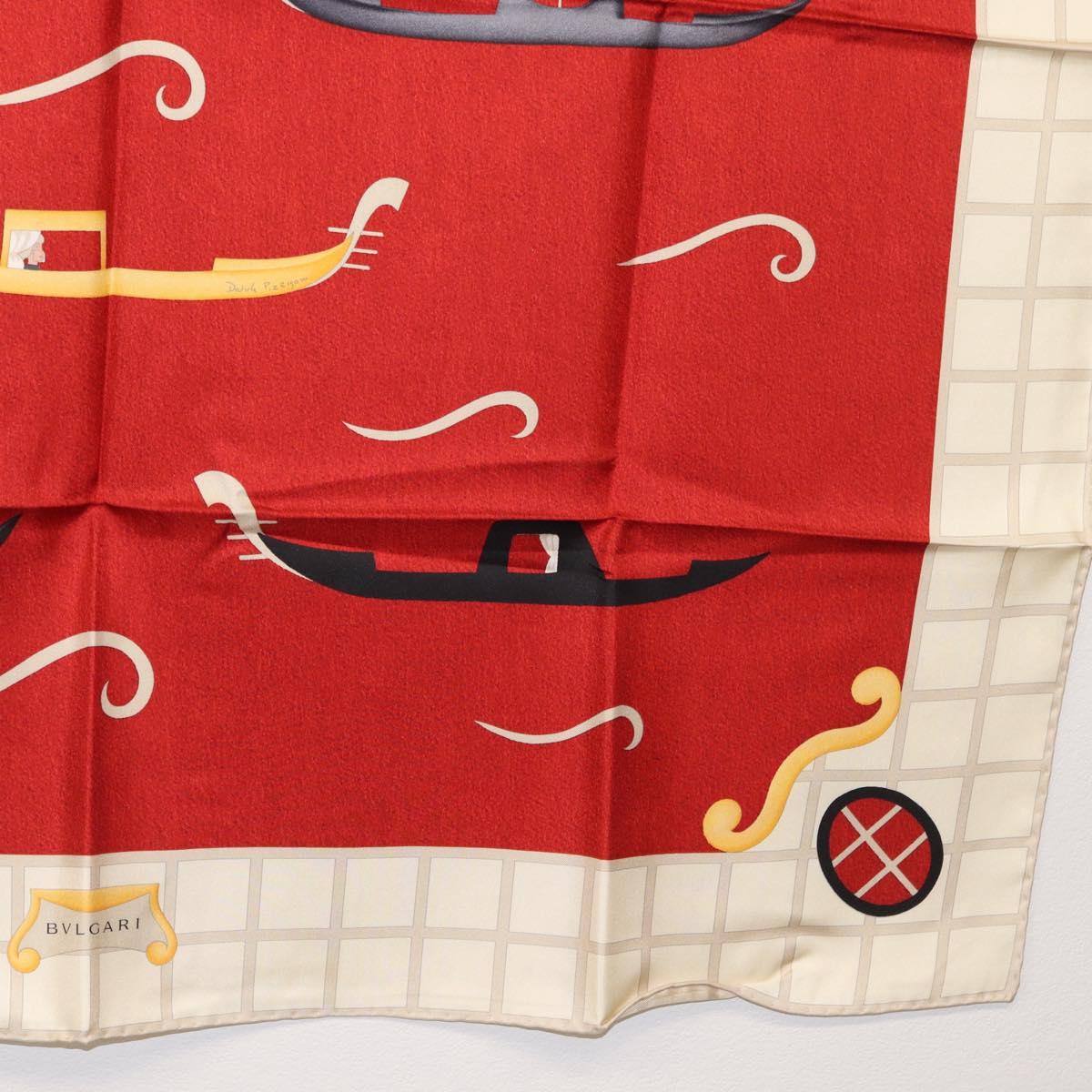 BVLGARI Boat Pattern Scarf Silk ""Davide Pizzigoni"" Red Auth BA10716V