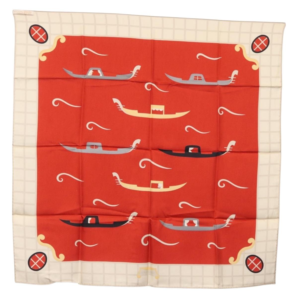 BVLGARI Boat Pattern Scarf Silk ""Davide Pizzigoni"" Red Auth BA10716V