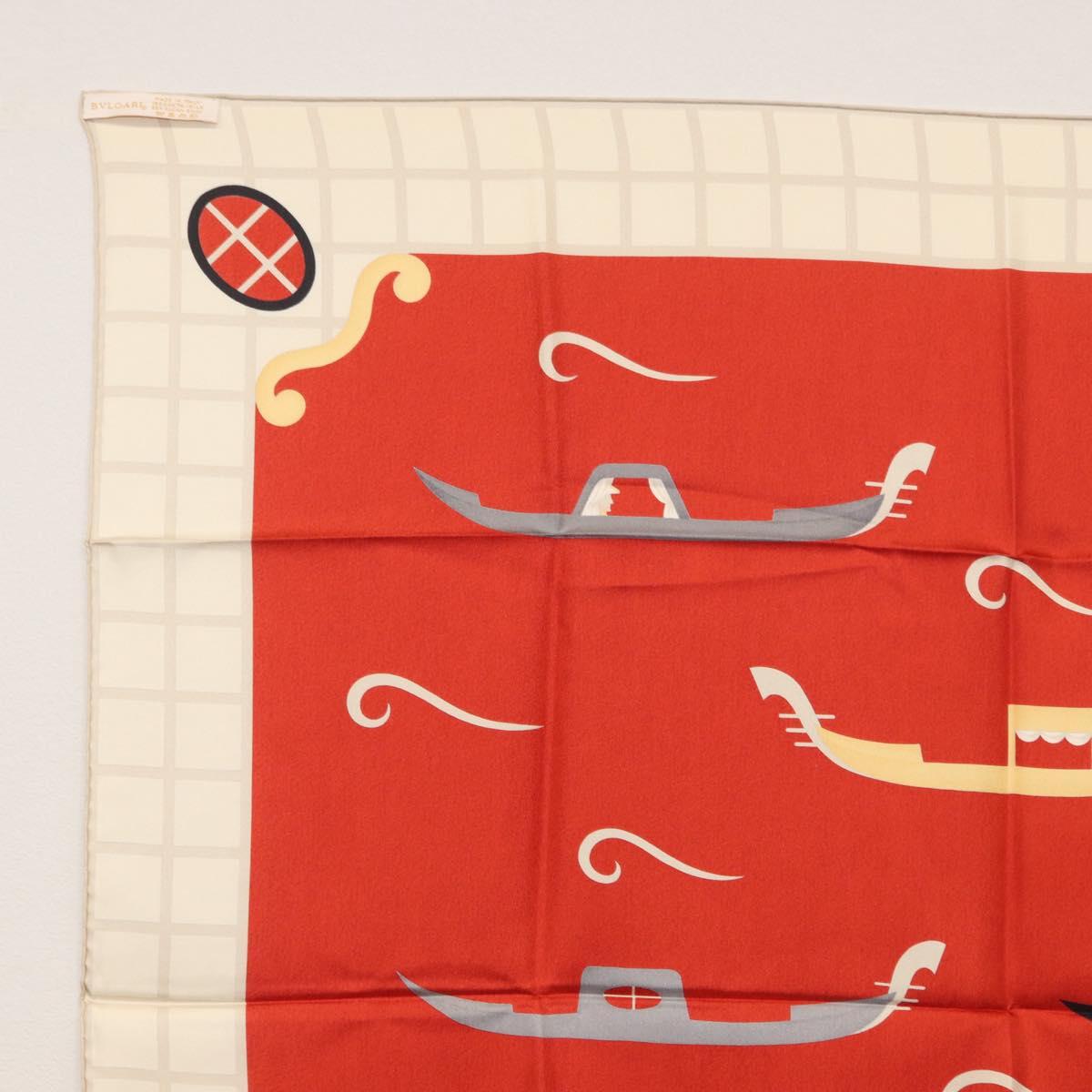 BVLGARI Boat Pattern Scarf Silk ""Davide Pizzigoni"" Red Auth BA10716V