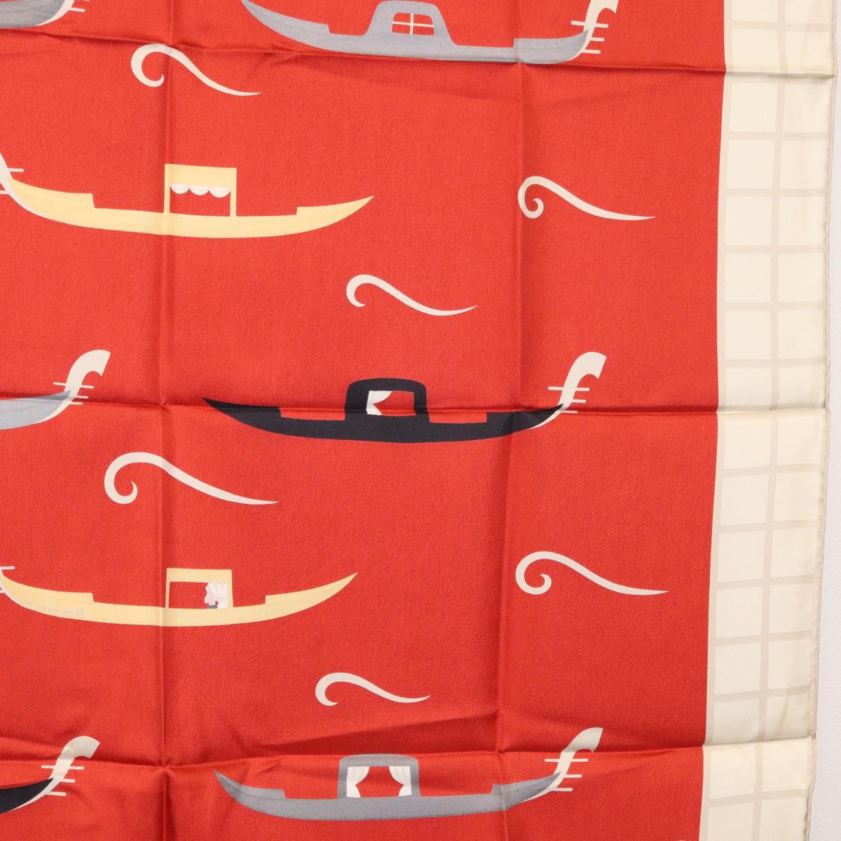 BVLGARI Boat Pattern Scarf Silk ""Davide Pizzigoni"" Red Auth BA10716V