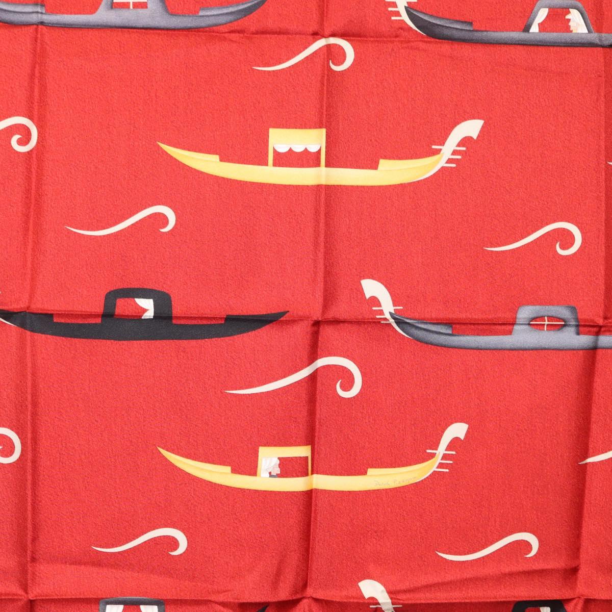 BVLGARI Boat Pattern Scarf Silk ""Davide Pizzigoni"" Red Auth BA10716V