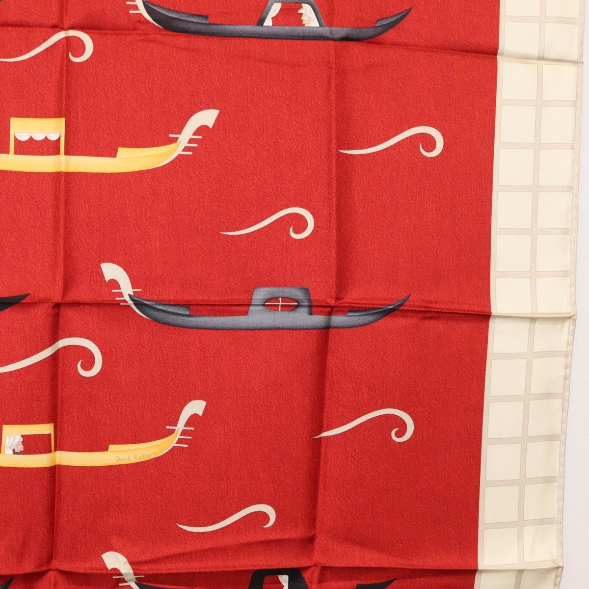 BVLGARI Boat Pattern Scarf Silk ""Davide Pizzigoni"" Red Auth BA10716V