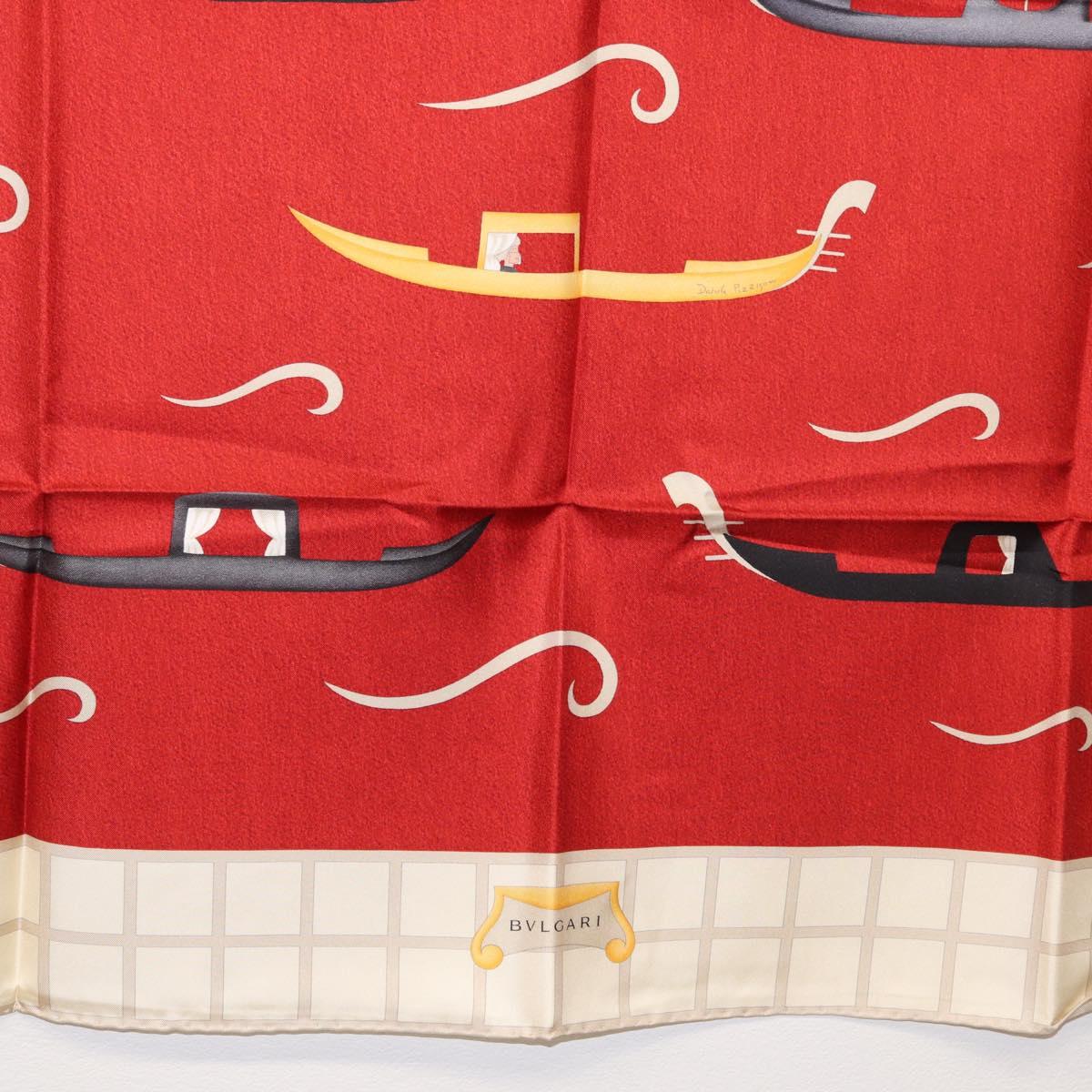 BVLGARI Boat Pattern Scarf Silk ""Davide Pizzigoni"" Red Auth BA10716V