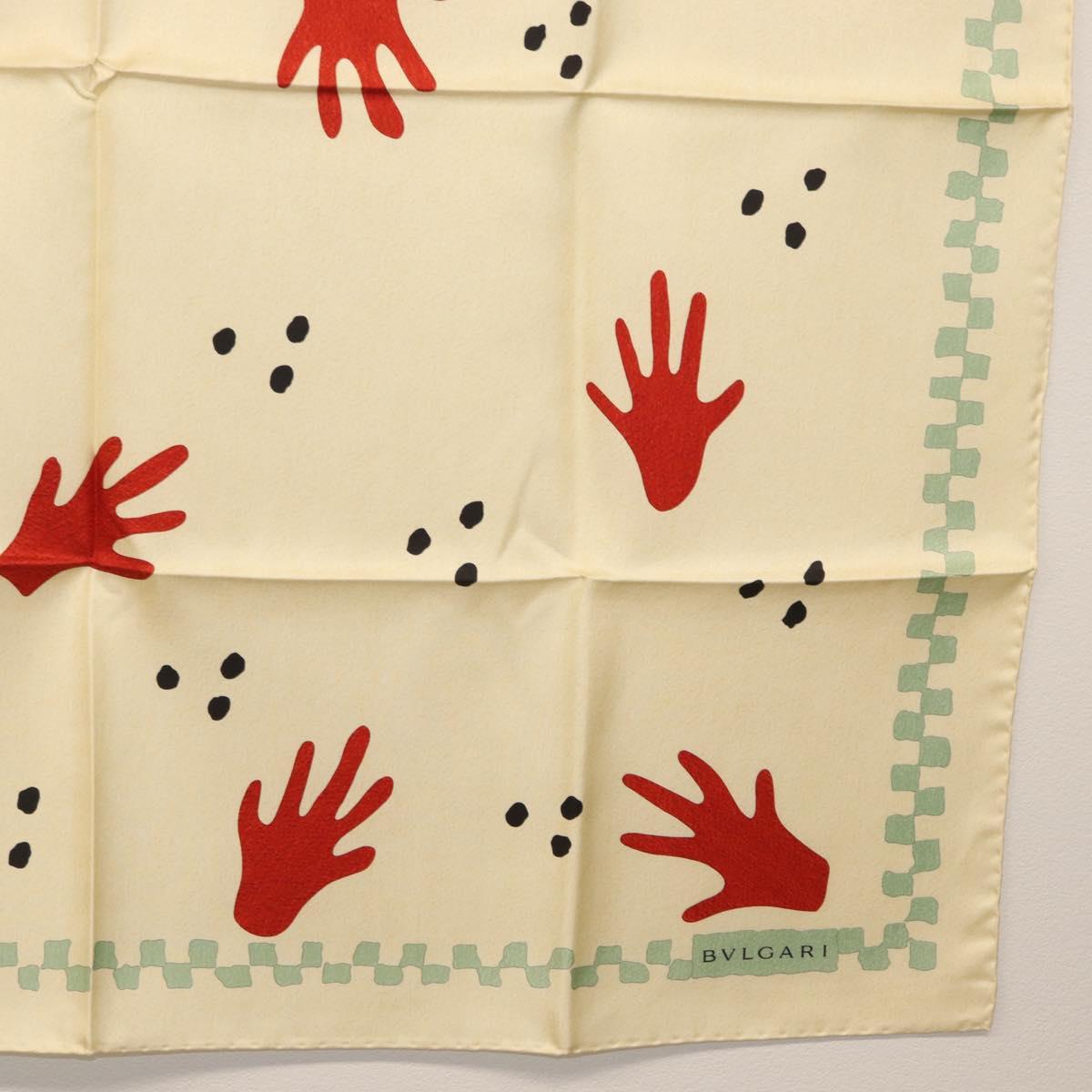 BVLGARI Hand Motif Scarf Silk ""Davide Pizzigoni"" Beige Auth BA10717V