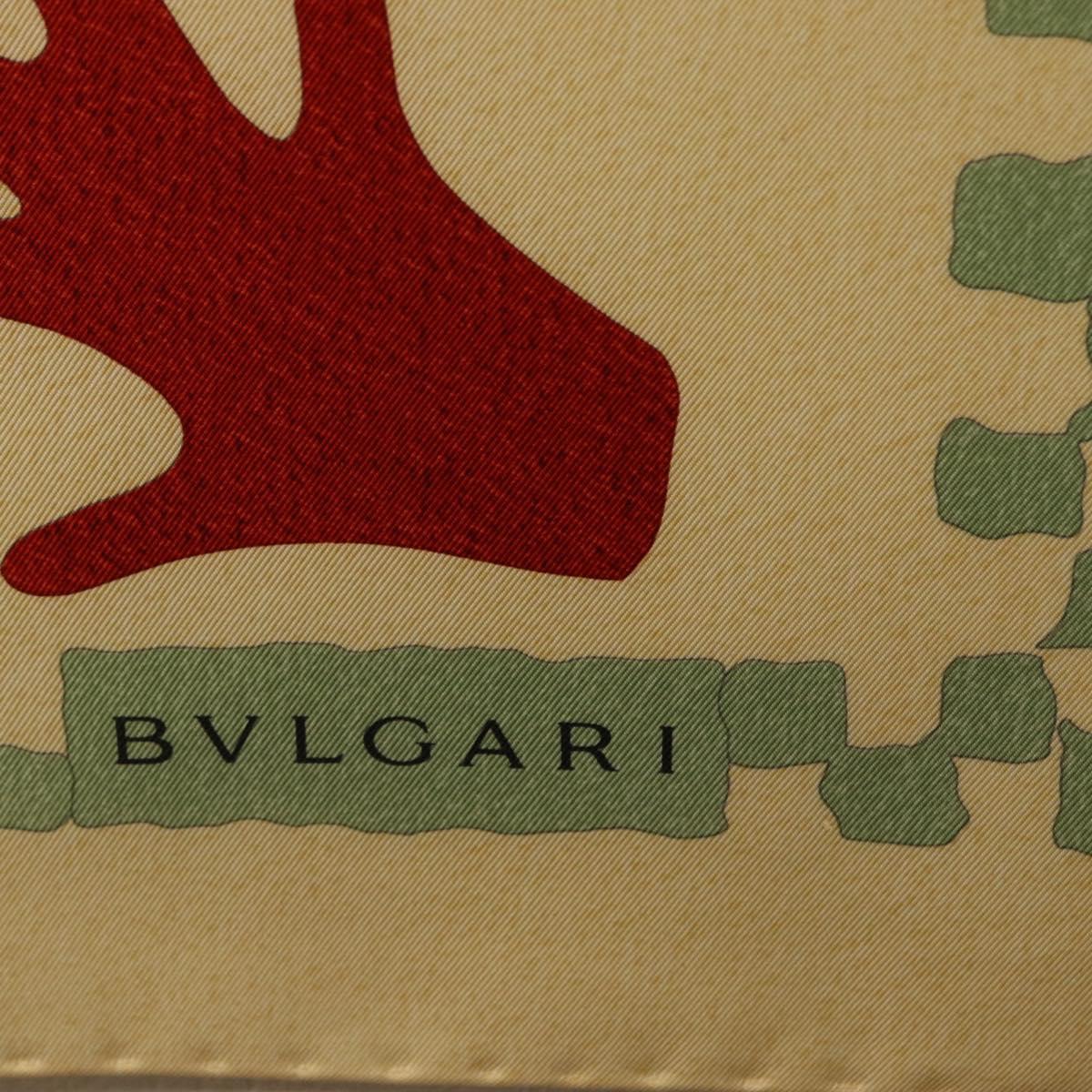 BVLGARI Hand Motif Scarf Silk ""Davide Pizzigoni"" Beige Auth BA10717V