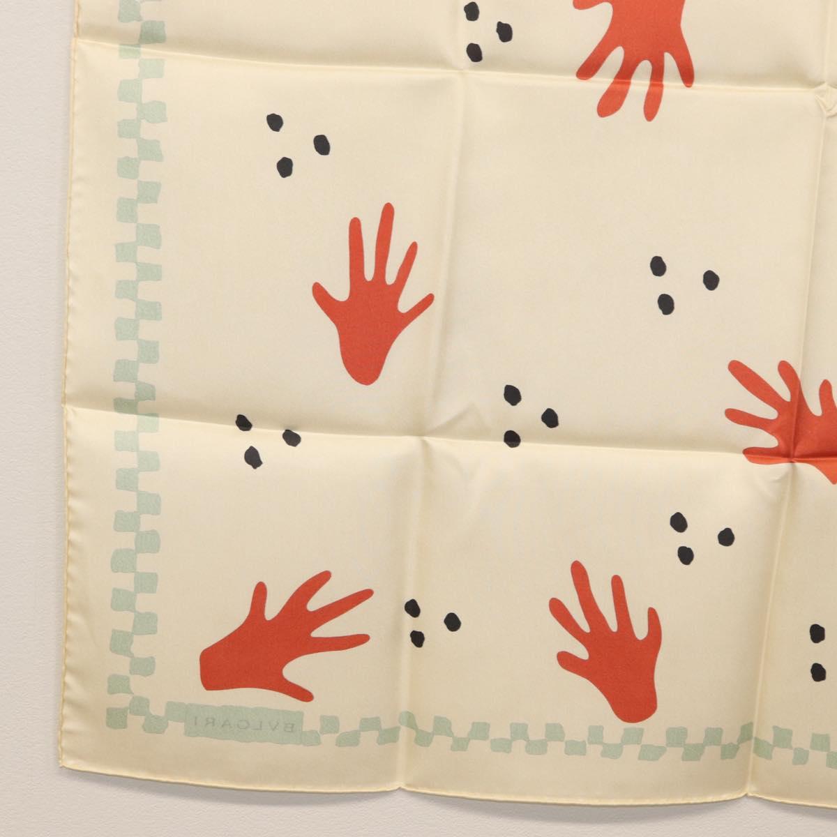 BVLGARI Hand Motif Scarf Silk ""Davide Pizzigoni"" Beige Auth BA10717V