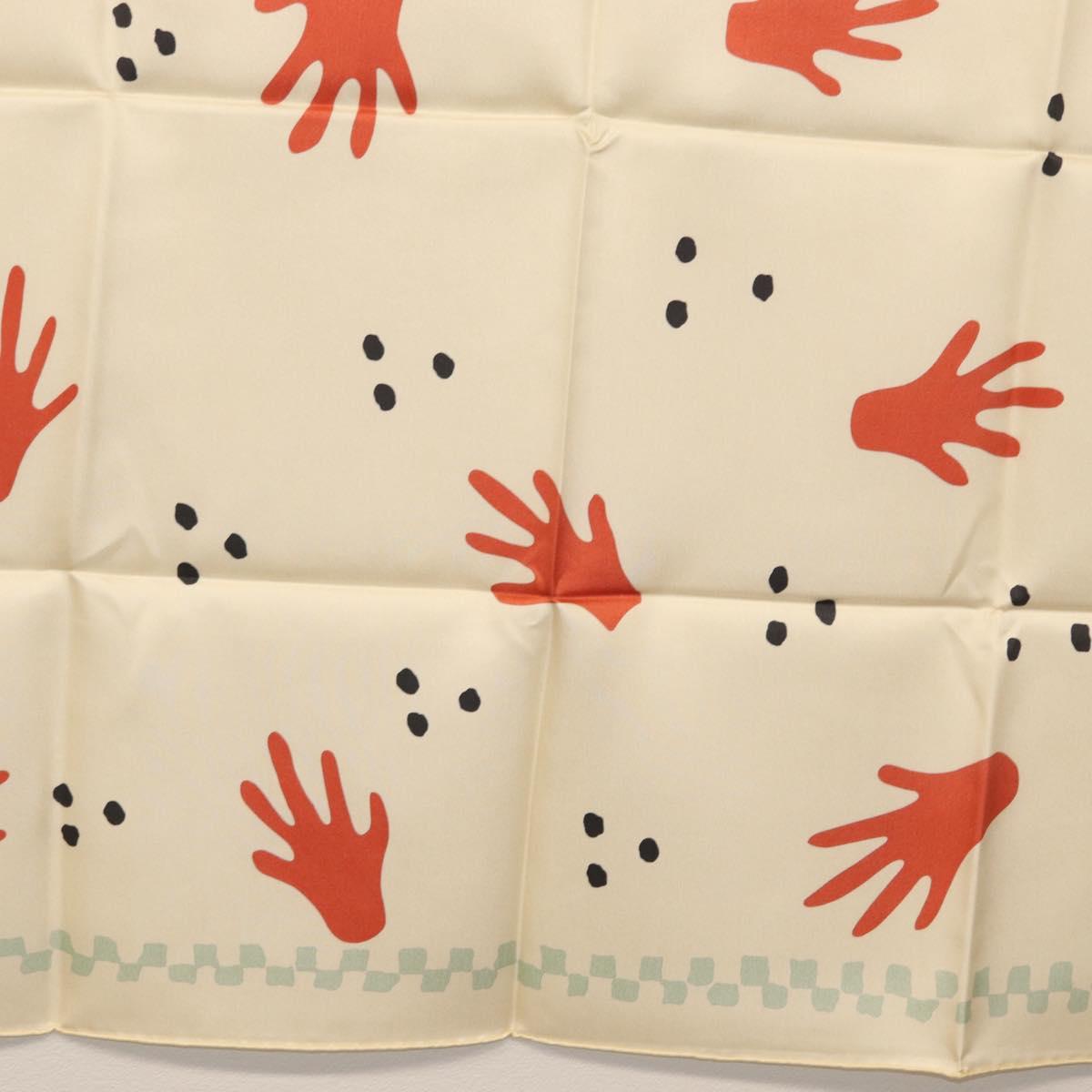 BVLGARI Hand Motif Scarf Silk ""Davide Pizzigoni"" Beige Auth BA10717V
