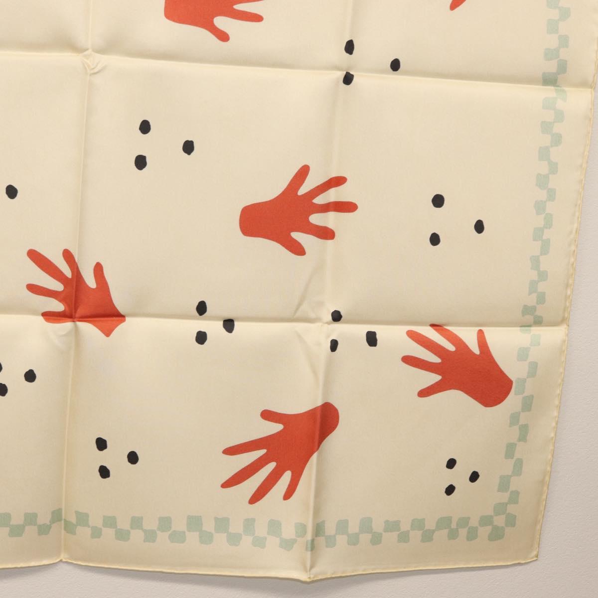 BVLGARI Hand Motif Scarf Silk ""Davide Pizzigoni"" Beige Auth BA10717V