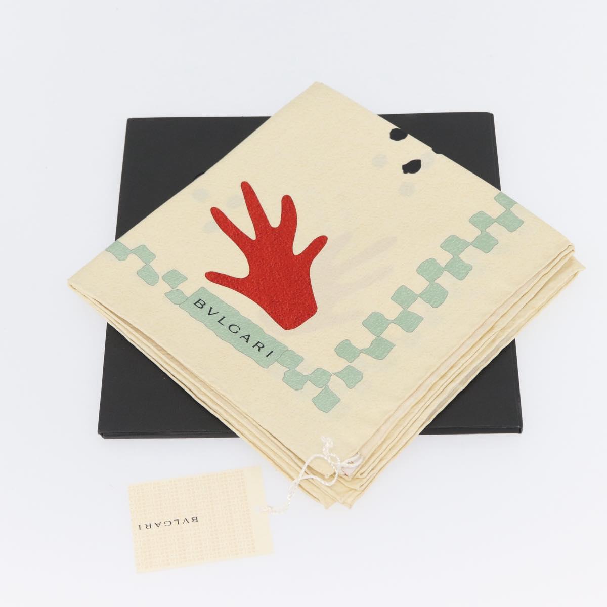 BVLGARI Hand Motif Scarf Silk ""Davide Pizzigoni"" Beige Auth BA10717V