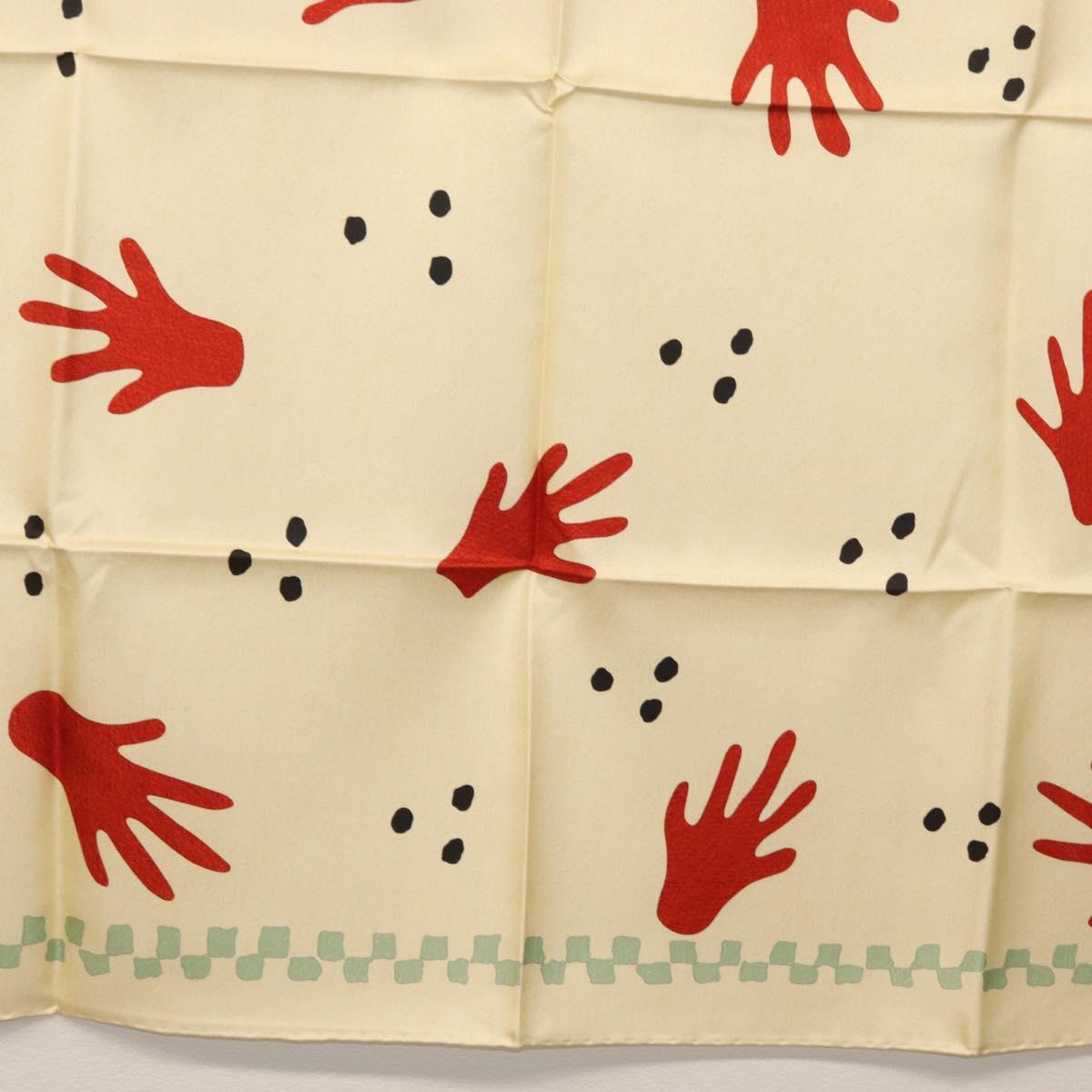 BVLGARI Hand Motif Scarf Silk ""Davide Pizzigoni"" Beige Auth BA10717V