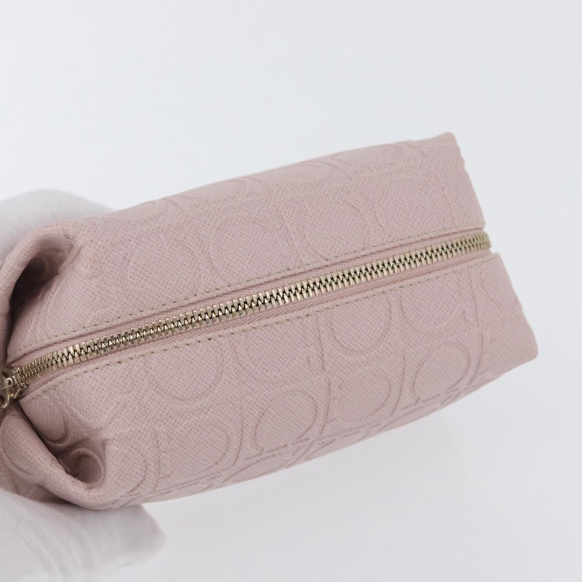 Salvatore Ferragamo Gancini Pouch Leather Pink Gold Auth BA10720V
