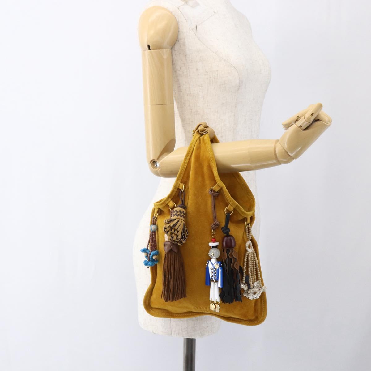 Miu Miu With Tricks Hand Bag Suede Yellow Gold Auth BA10723SM