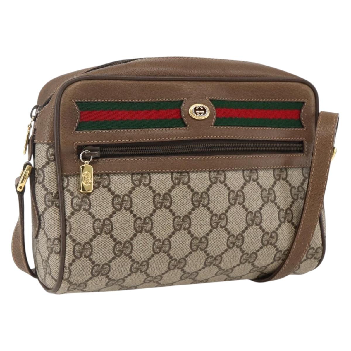 GUCCI GG Supreme Web Sherry Line Bag PVC Beige Gold 56 02 087 Auth BA10727