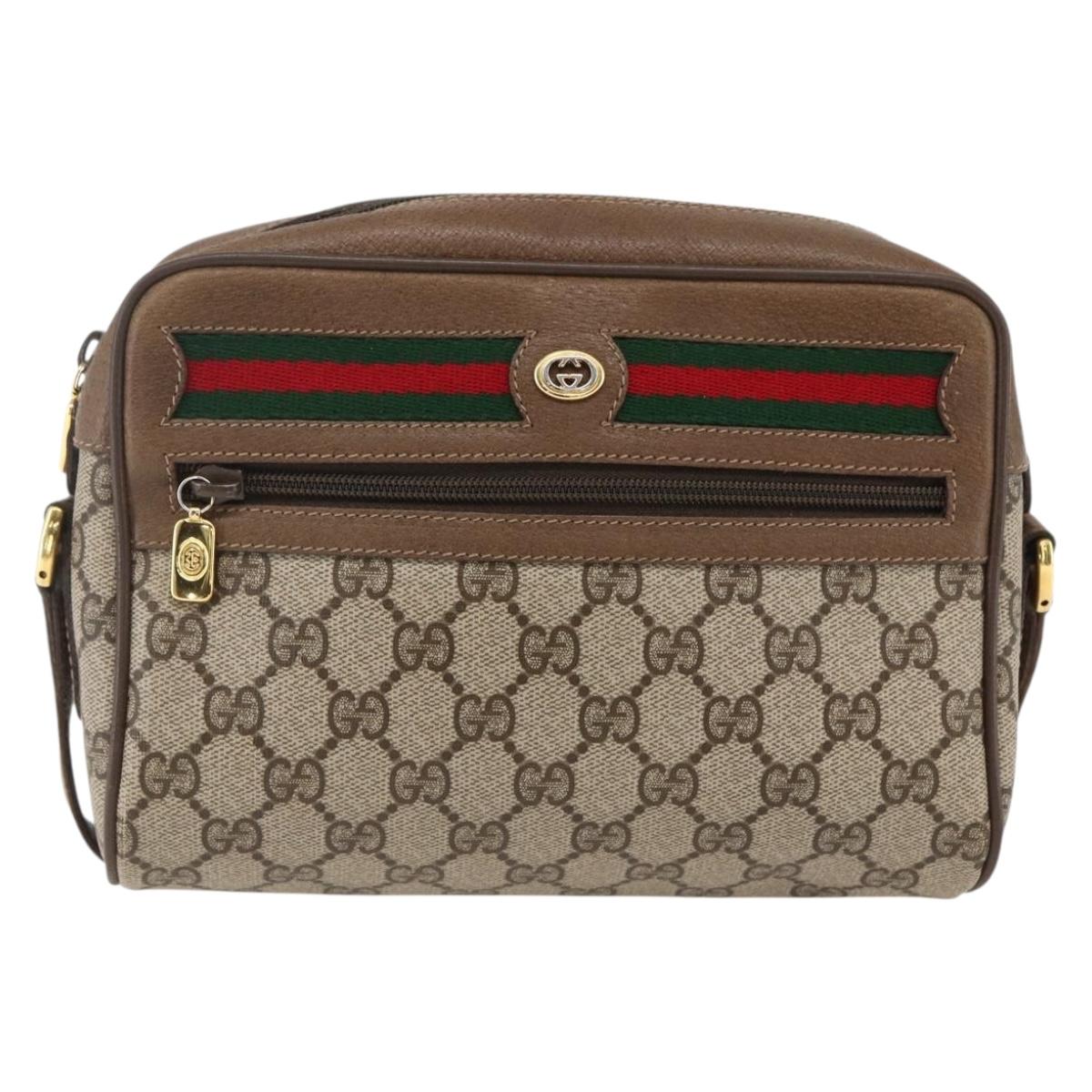 GUCCI GG Supreme Web Sherry Line Bag PVC Beige Gold 56 02 087 Auth BA10727