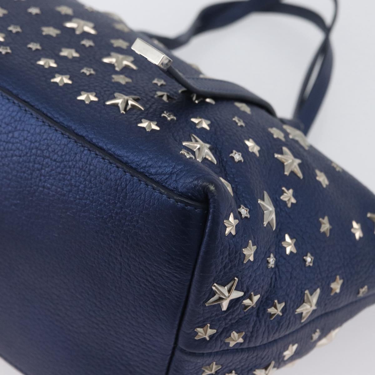 Jimmy Choo Tote Bag Leather Blue Silver Auth BA10728