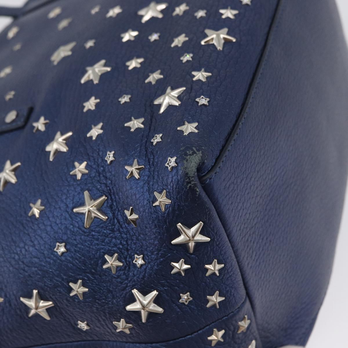Jimmy Choo Tote Bag Leather Blue Silver Auth BA10728