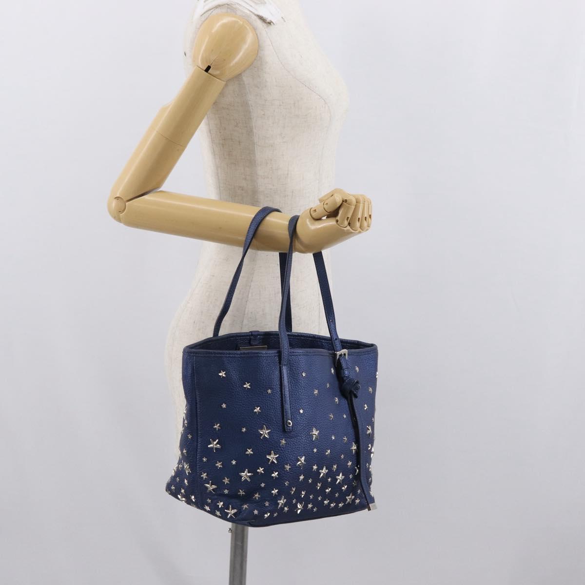 Jimmy Choo Tote Bag Leather Blue Silver Auth BA10728