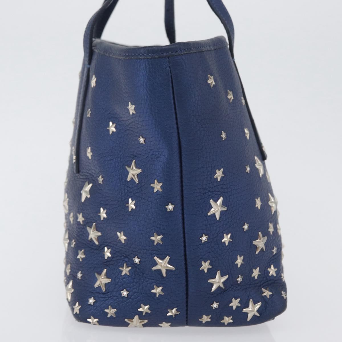 Jimmy Choo Tote Bag Leather Blue Silver Auth BA10728