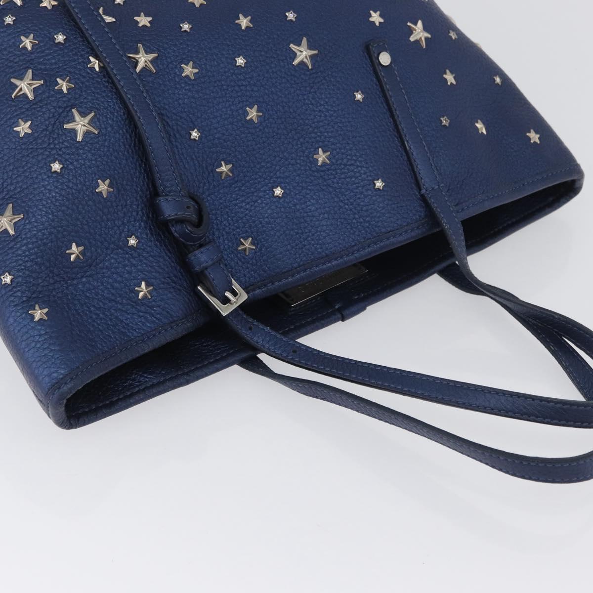 Jimmy Choo Tote Bag Leather Blue Silver Auth BA10728