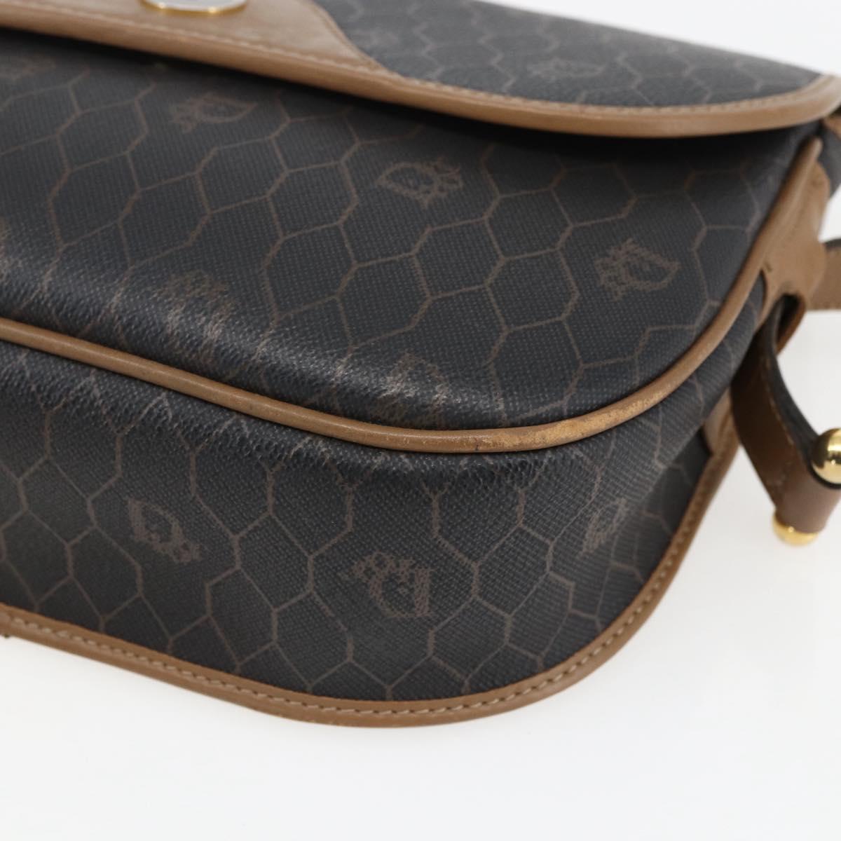 Christian Dior Honeycomb Canvas Shoulder Bag PVC Black Gold Auth BA10729