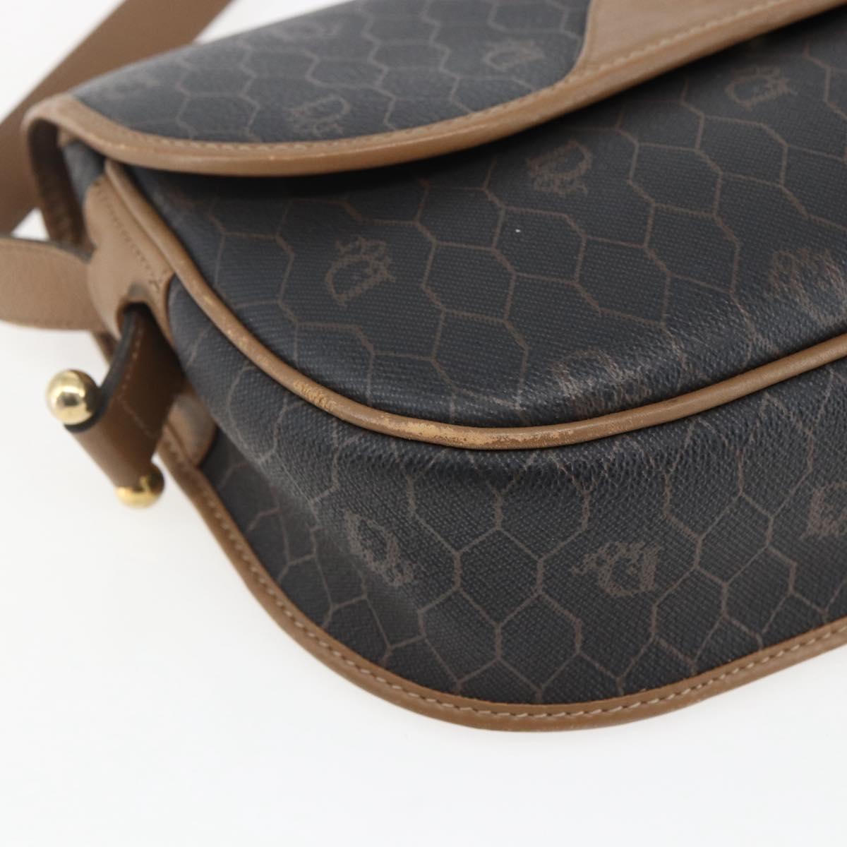 Christian Dior Honeycomb Canvas Shoulder Bag PVC Black Gold Auth BA10729