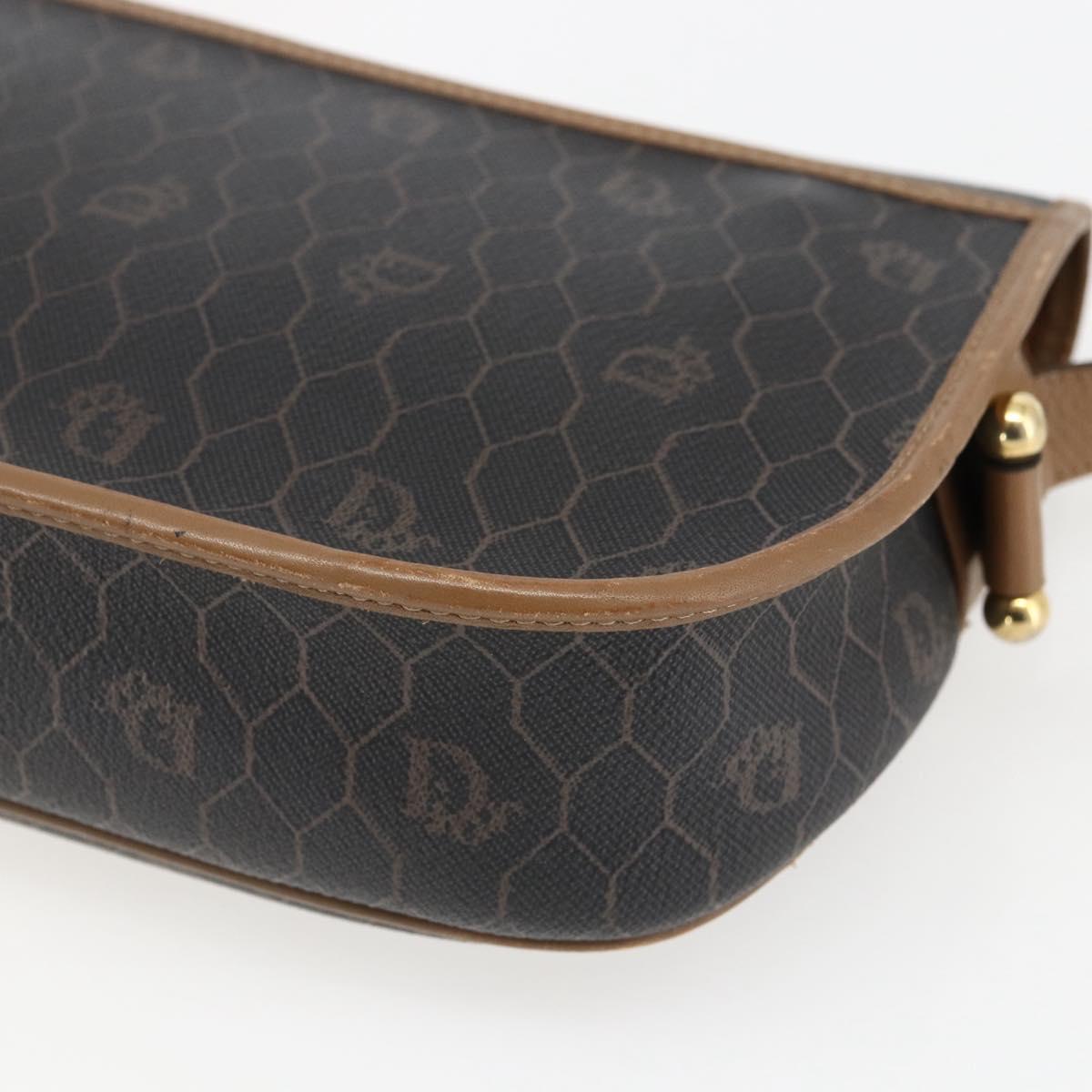 Christian Dior Honeycomb Canvas Shoulder Bag PVC Black Gold Auth BA10729