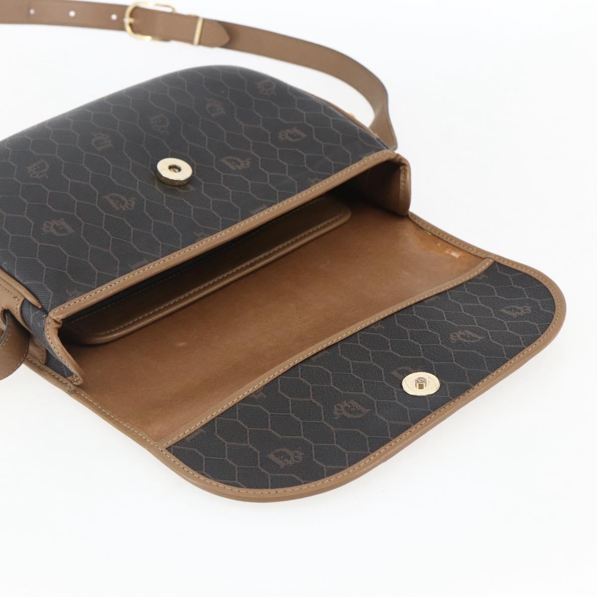 Christian Dior Honeycomb Canvas Shoulder Bag PVC Black Gold Auth BA10729