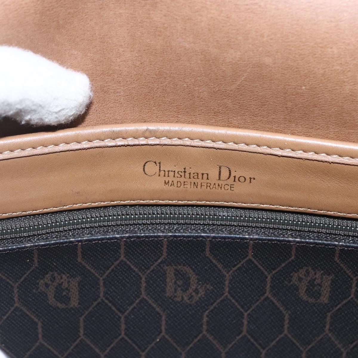 Christian Dior Honeycomb Canvas Shoulder Bag PVC Black Gold Auth BA10729