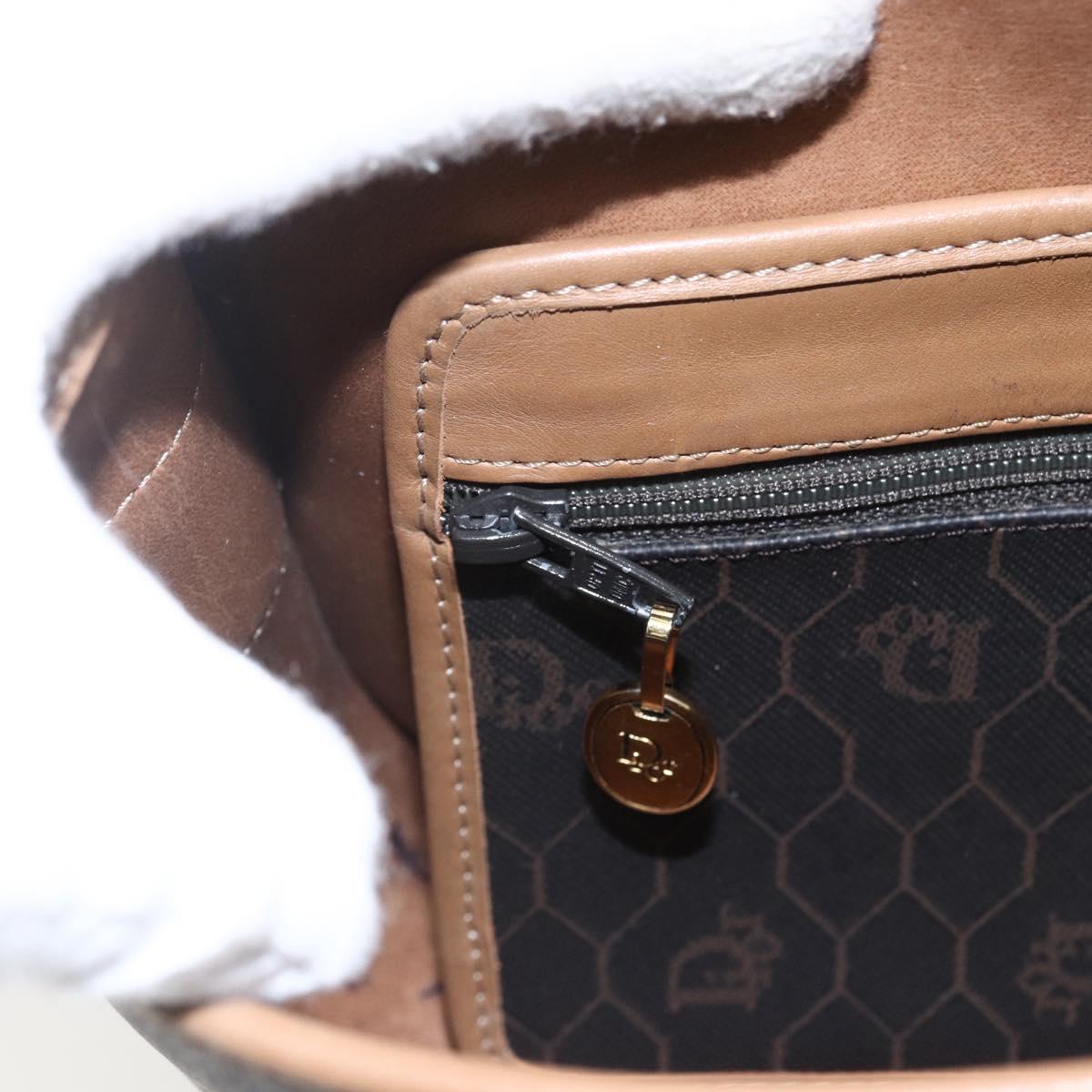 Christian Dior Honeycomb Canvas Shoulder Bag PVC Black Gold Auth BA10729