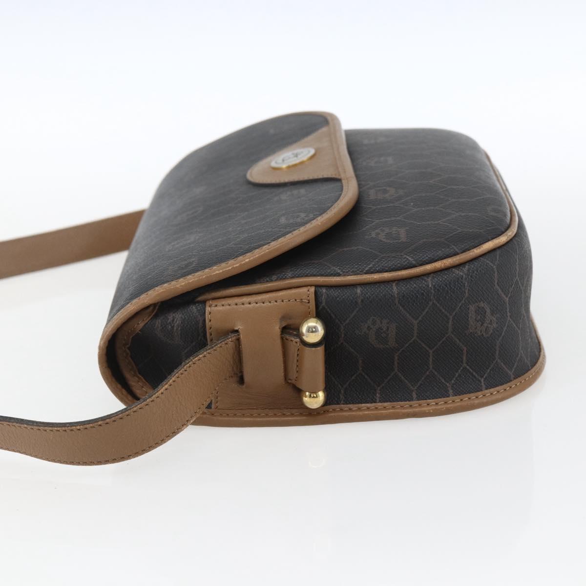 Christian Dior Honeycomb Canvas Shoulder Bag PVC Black Gold Auth BA10729