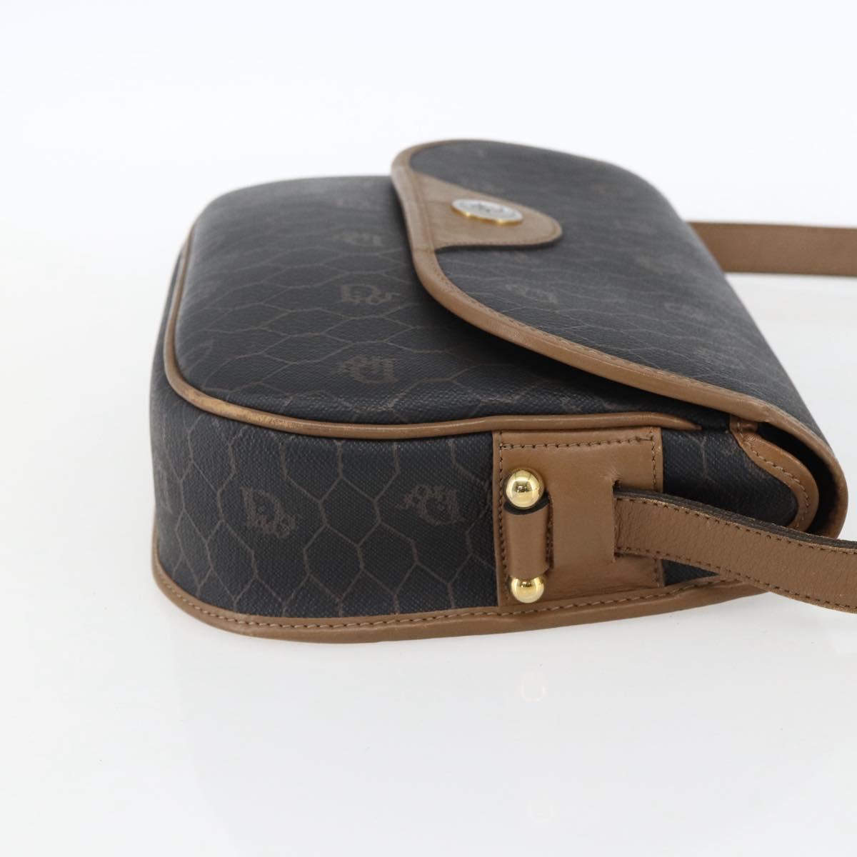 Christian Dior Honeycomb Canvas Shoulder Bag PVC Black Gold Auth BA10729