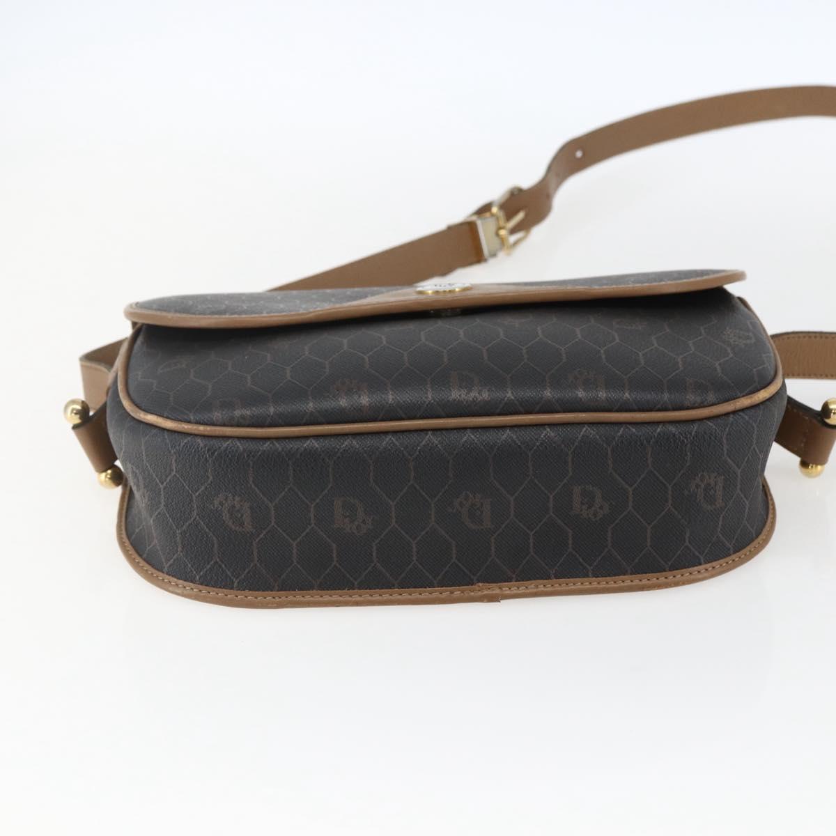 Christian Dior Honeycomb Canvas Shoulder Bag PVC Black Gold Auth BA10729