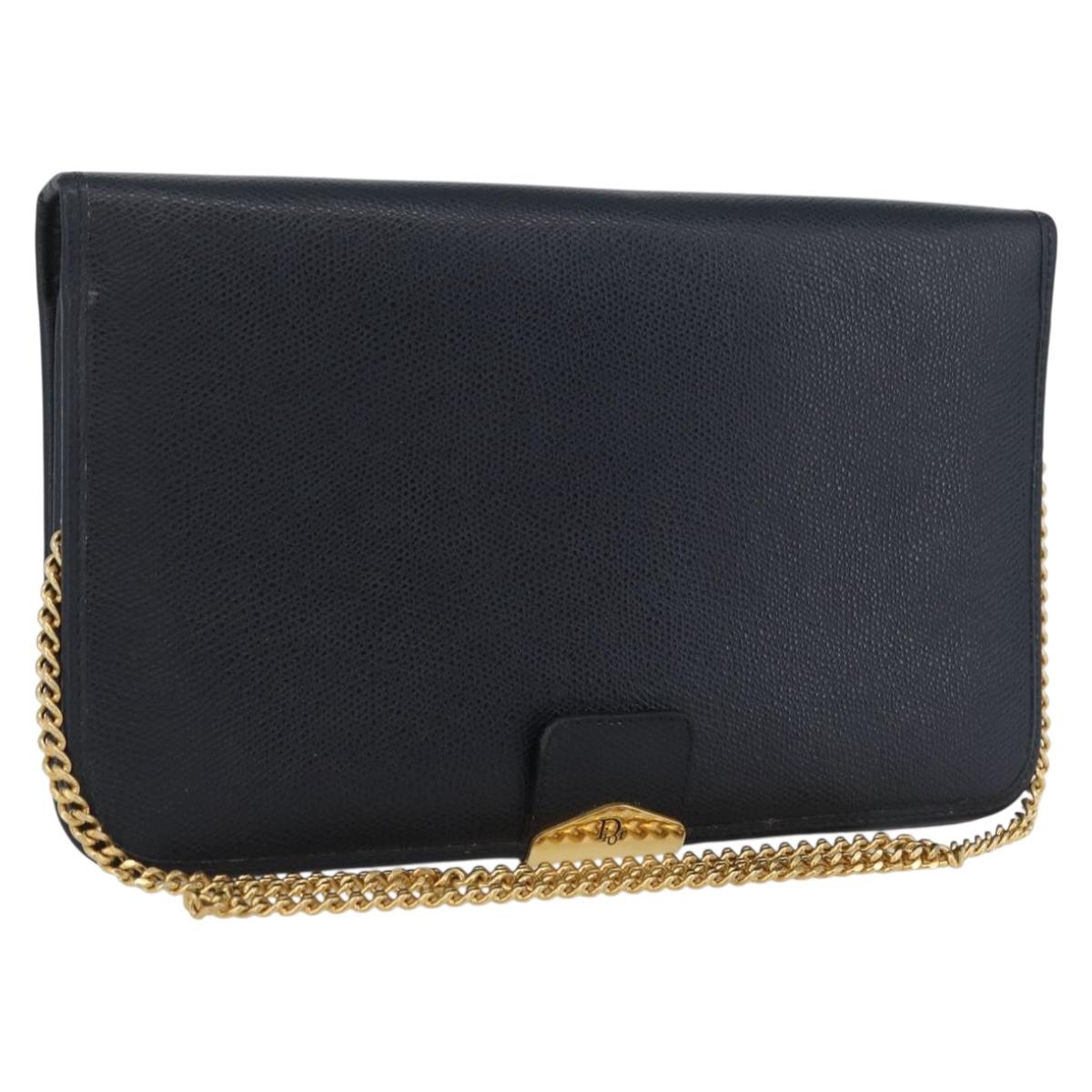 Christian Dior Honeycomb Canvas Chain Shoulder Bag PVC Navy Gold Auth BA10730