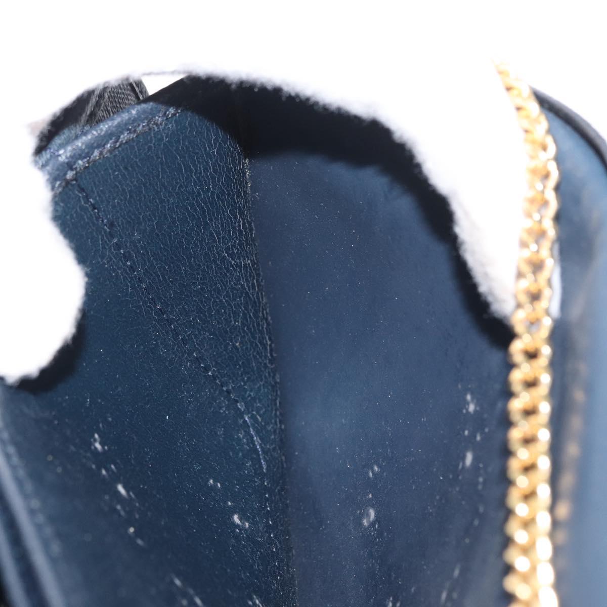 Christian Dior Honeycomb Canvas Chain Shoulder Bag PVC Navy Gold Auth BA10730