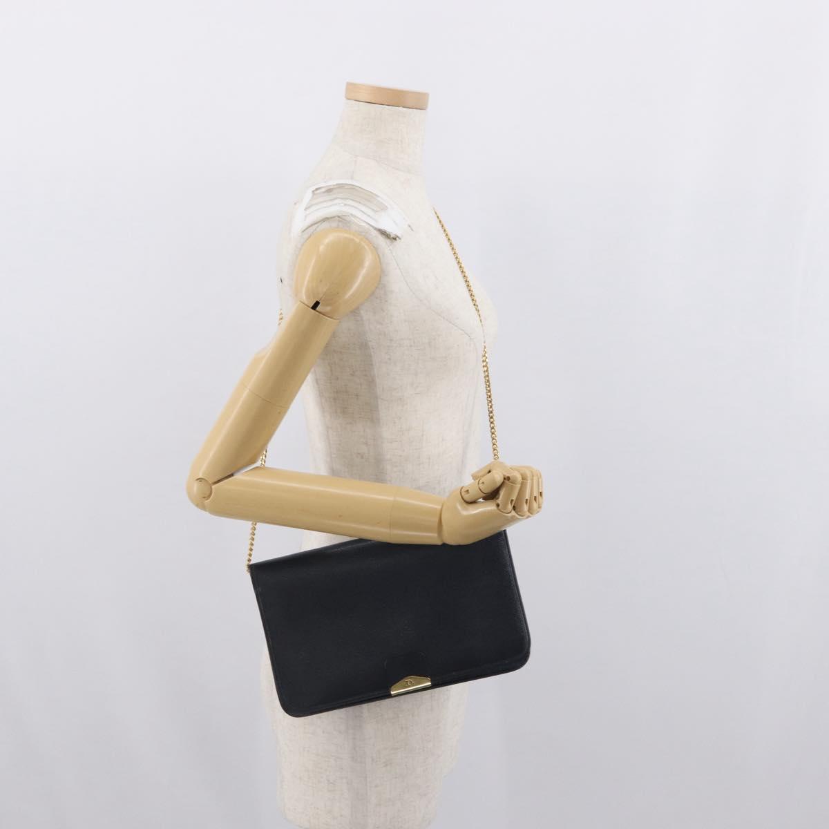 Christian Dior Honeycomb Canvas Chain Shoulder Bag PVC Navy Gold Auth BA10730