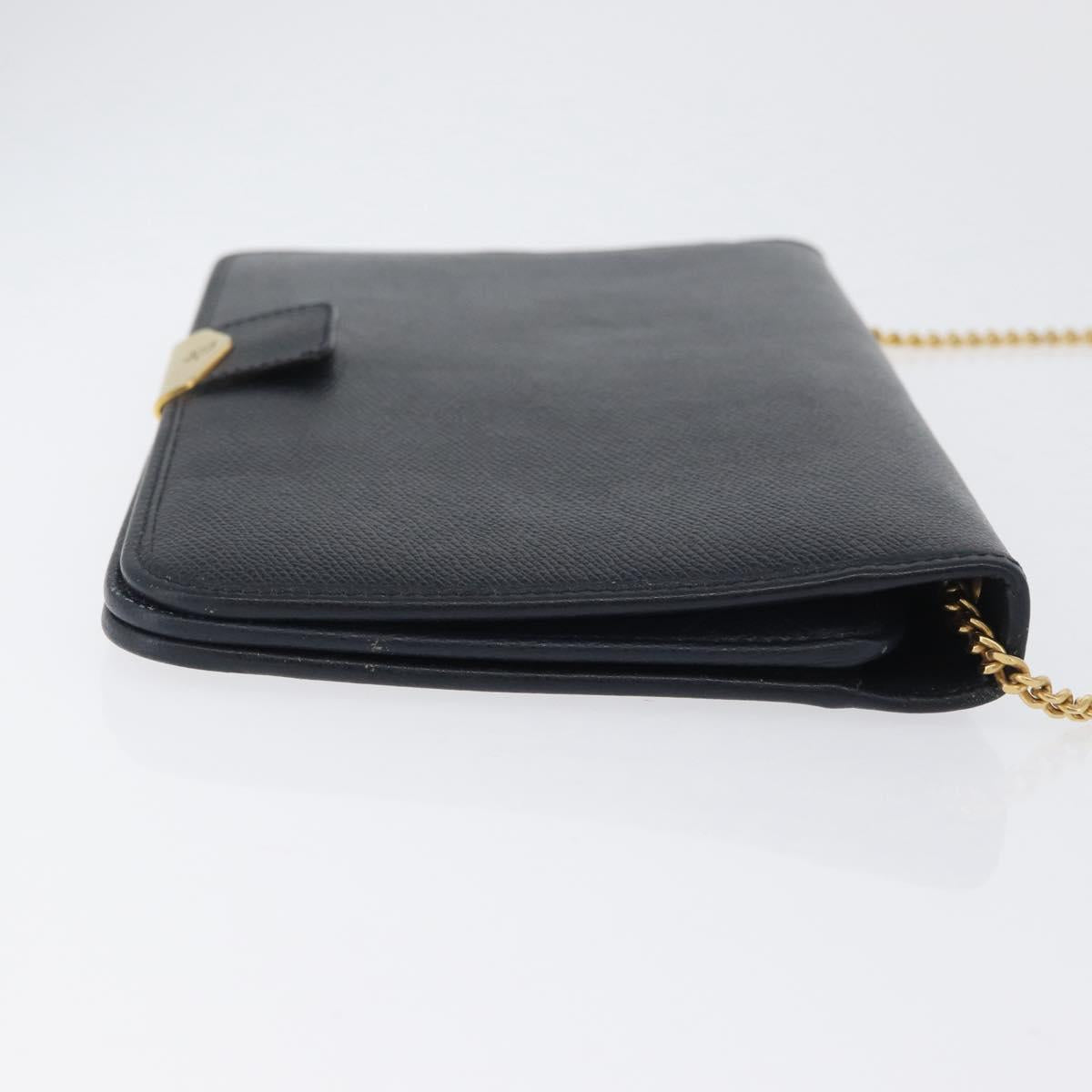 Christian Dior Honeycomb Canvas Chain Shoulder Bag PVC Navy Gold Auth BA10730
