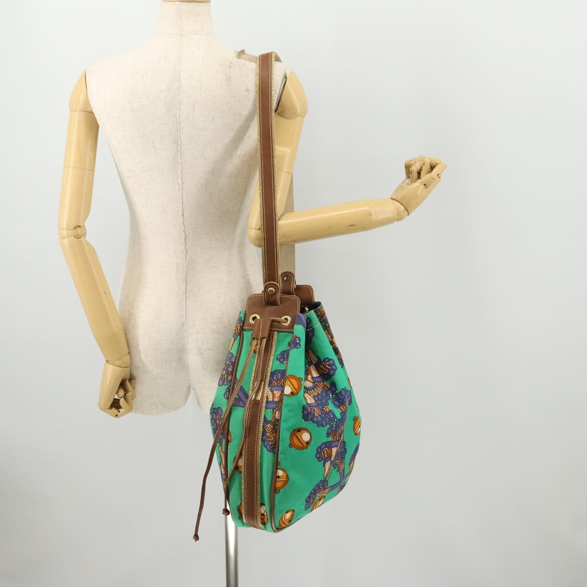 LOEWE Shoulder Bag Canvas Green Gold Auth BA10740