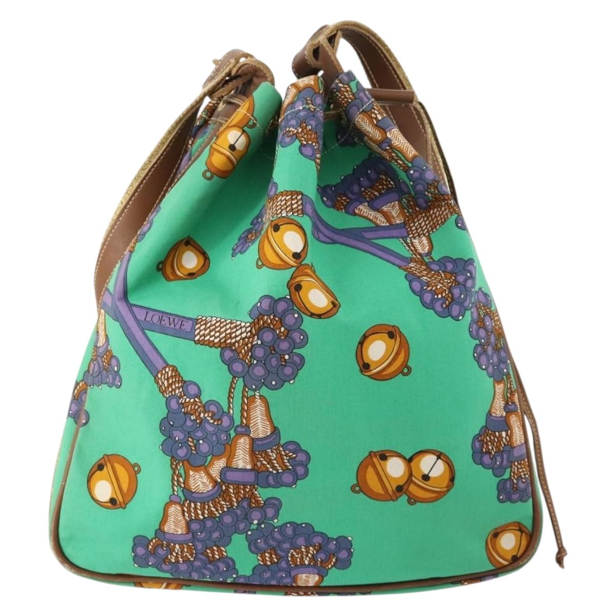 LOEWE Shoulder Bag Canvas Green Gold Auth BA10740
