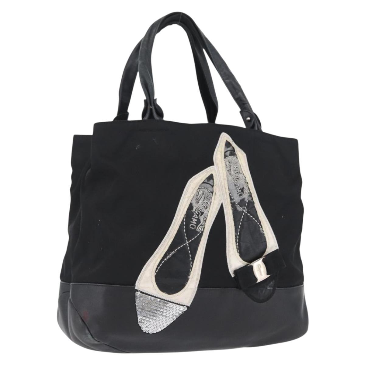 Salvatore Ferragamo Vala Tote Bag Nylon Black Silver Auth BA10741