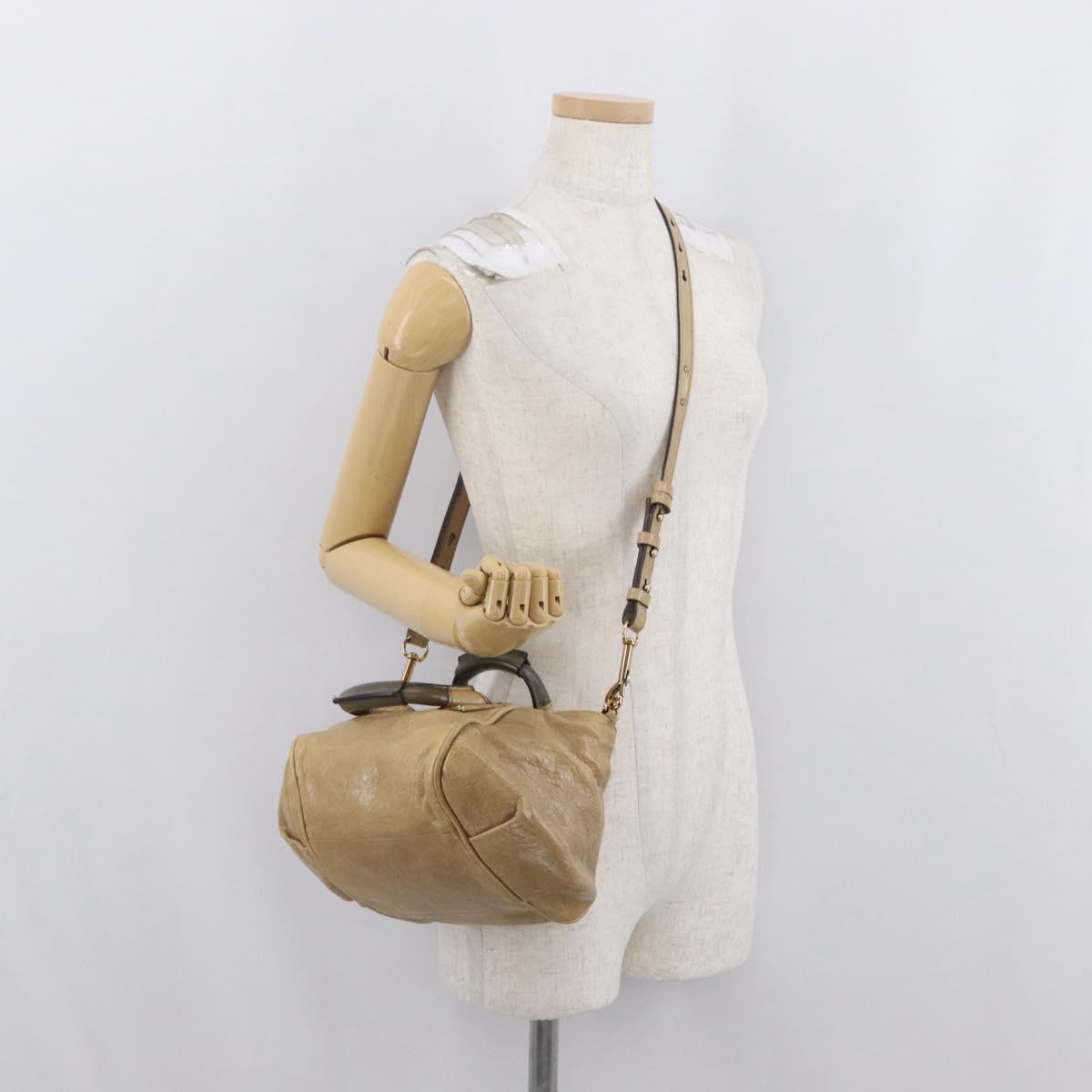 Chloe Etel Hand Bag Leather 2way Beige Gold Auth BA10742