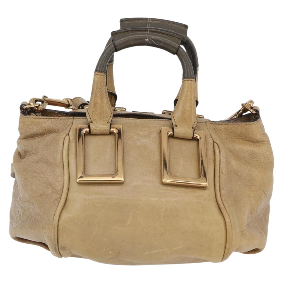 Chloe Etel Hand Bag Leather 2way Beige Gold Auth BA10742