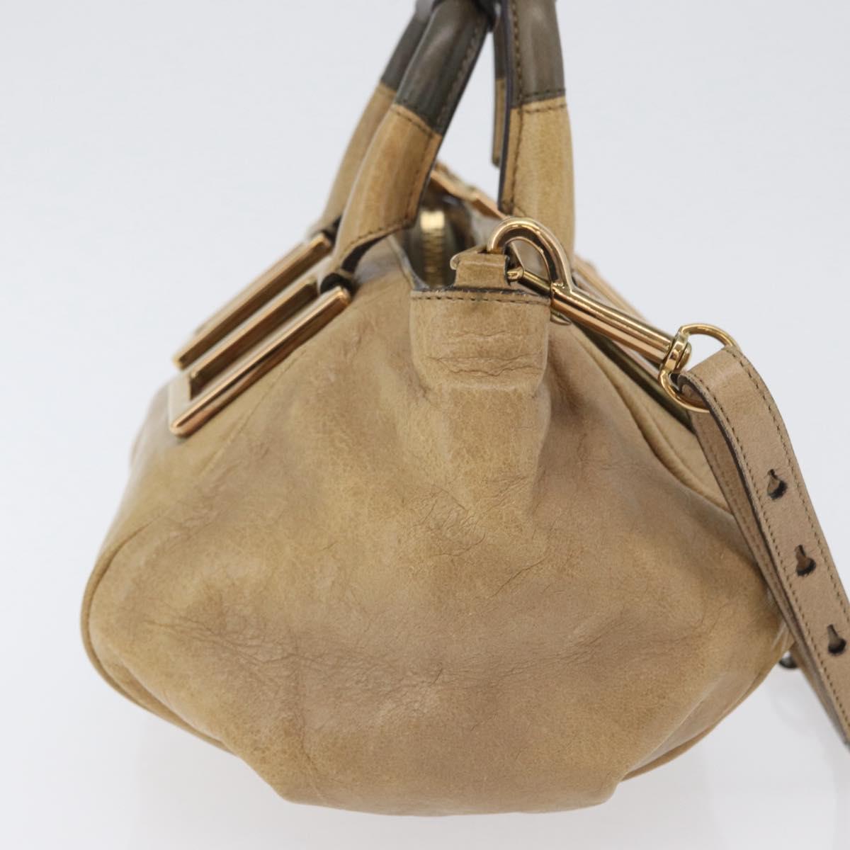 Chloe Etel Hand Bag Leather 2way Beige Gold Auth BA10742