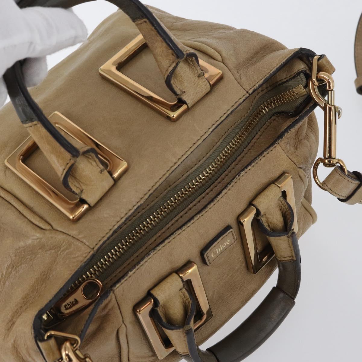 Chloe Etel Hand Bag Leather 2way Beige Gold Auth BA10742