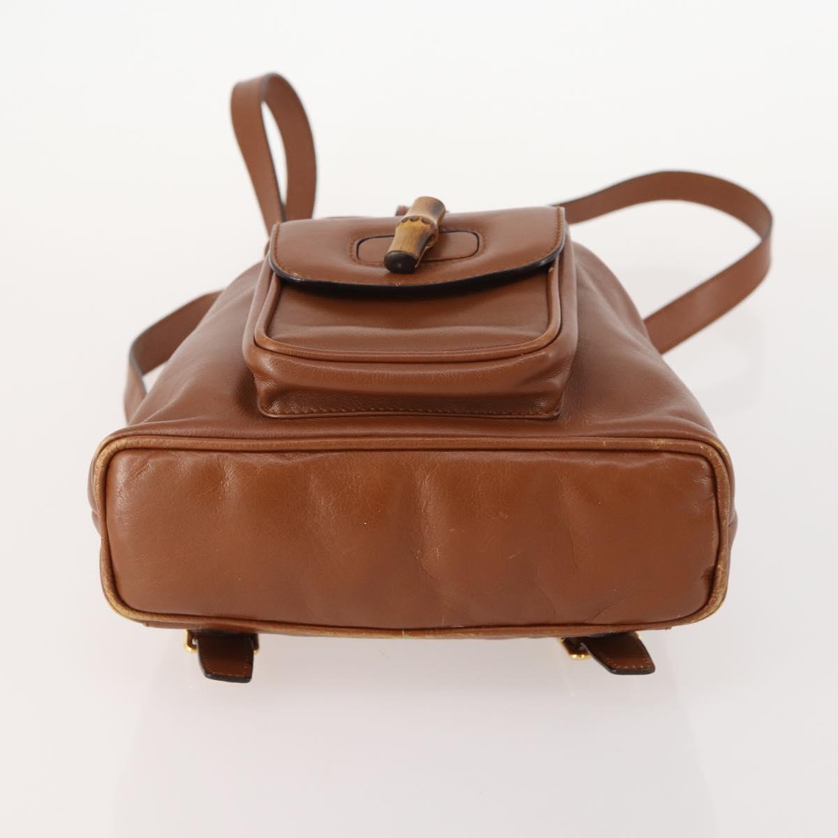 GUCCI Bamboo Backpack Leather Brown Gold 003 1705 0030 Auth BA10744
