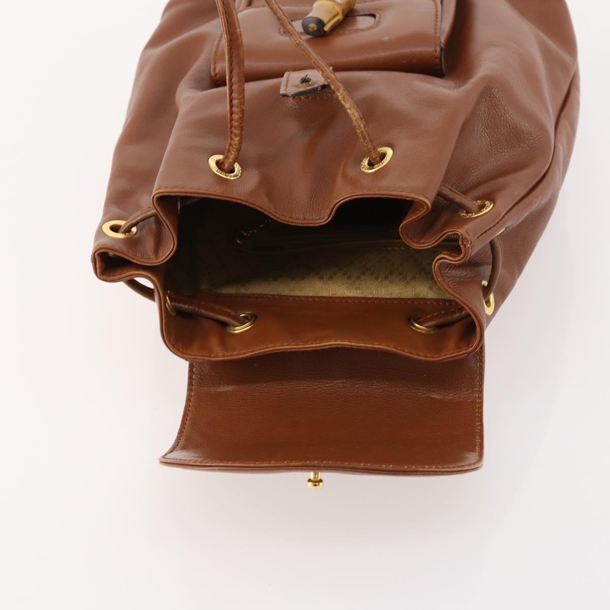 GUCCI Bamboo Backpack Leather Brown Gold 003 1705 0030 Auth BA10744