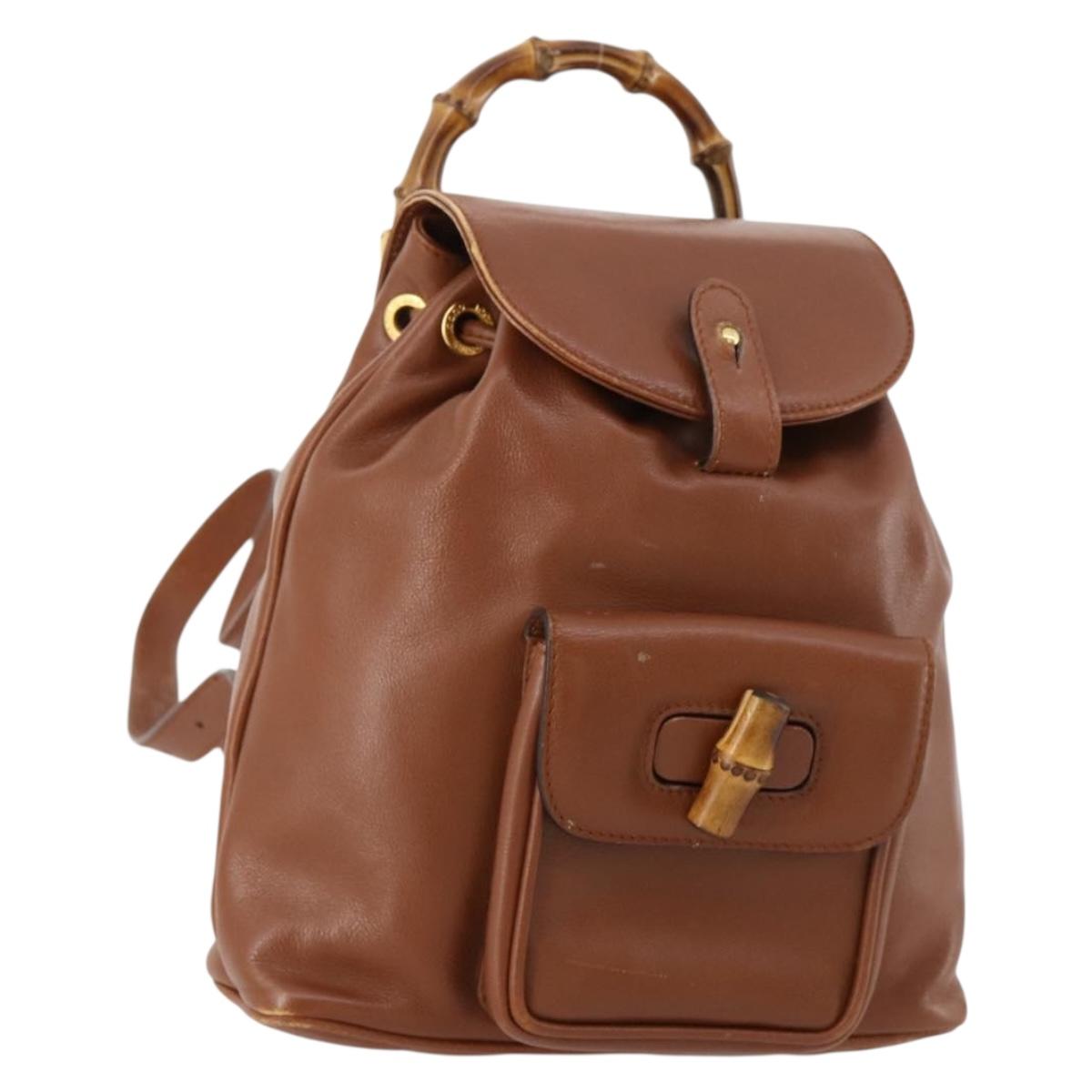 GUCCI Bamboo Backpack Leather Brown Gold 003 1705 0030 Auth BA10744