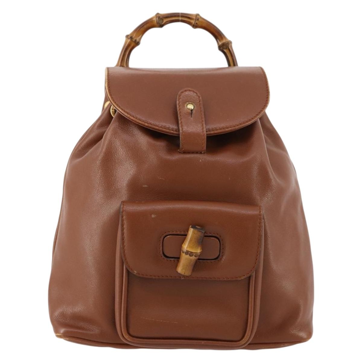 GUCCI Bamboo Backpack Leather Brown Gold 003 1705 0030 Auth BA10744