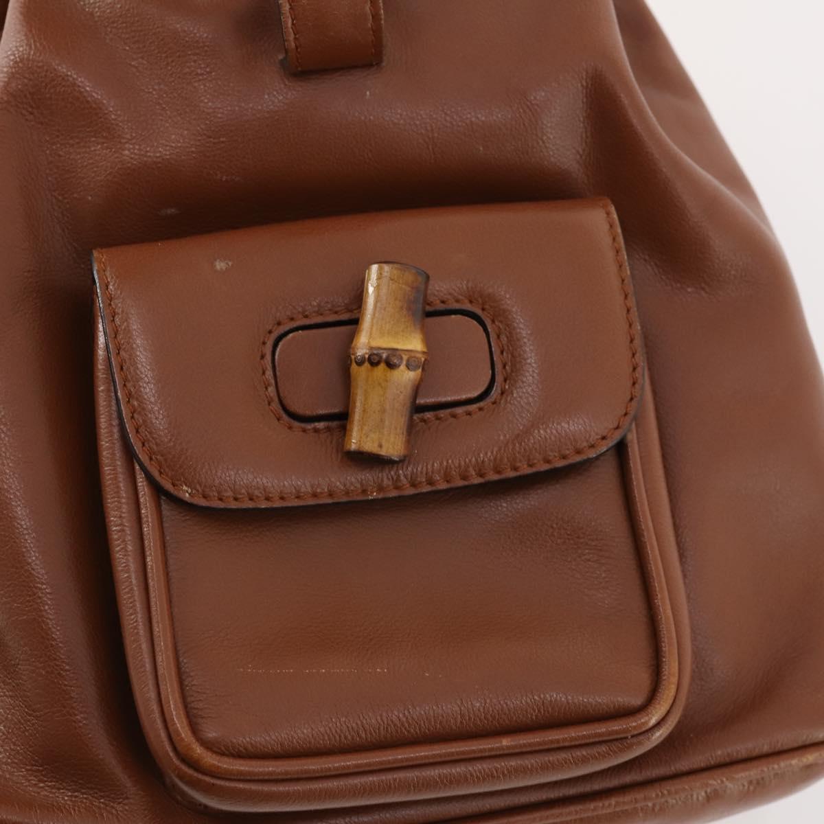 GUCCI Bamboo Backpack Leather Brown Gold 003 1705 0030 Auth BA10744
