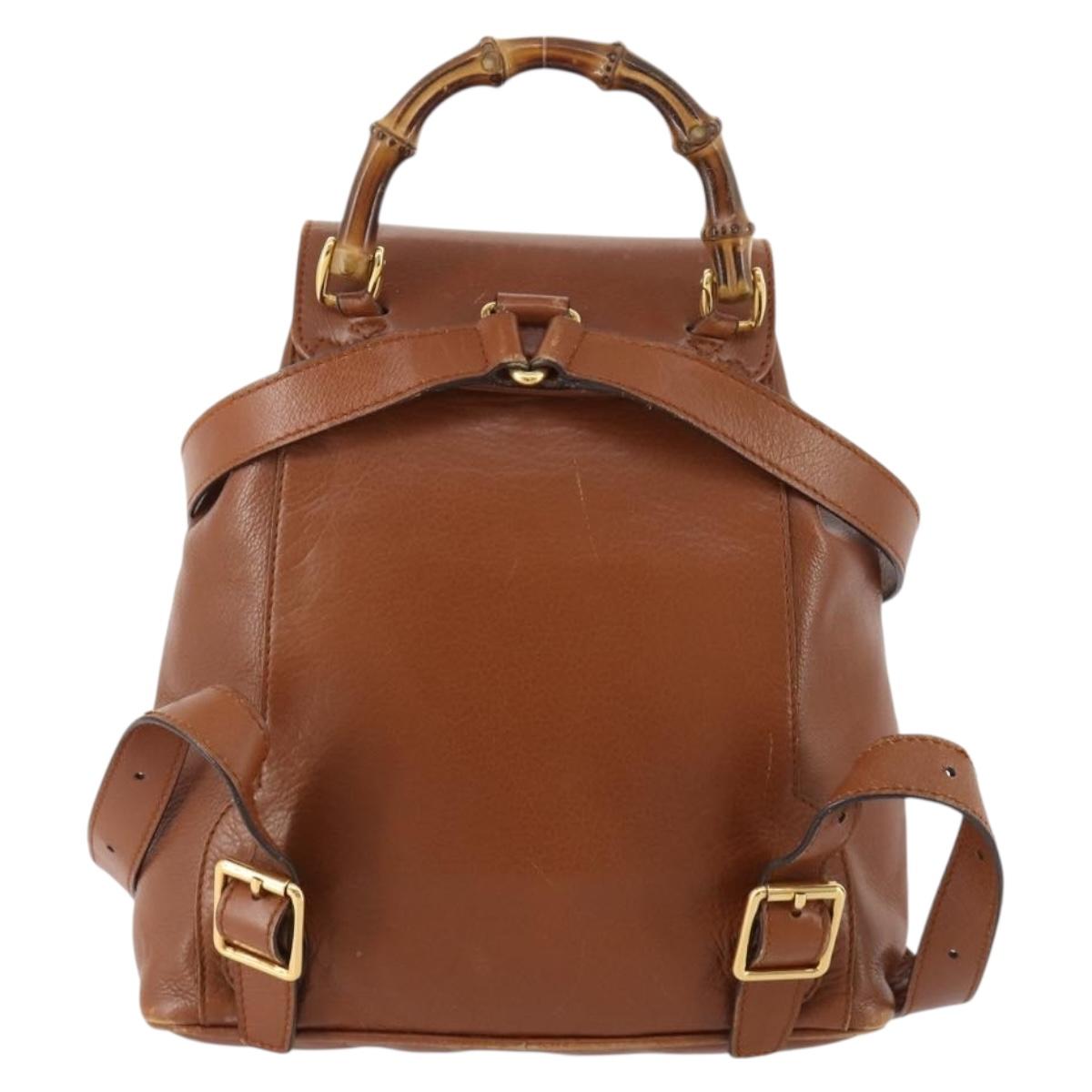 GUCCI Bamboo Backpack Leather Brown Gold 003 1705 0030 Auth BA10744