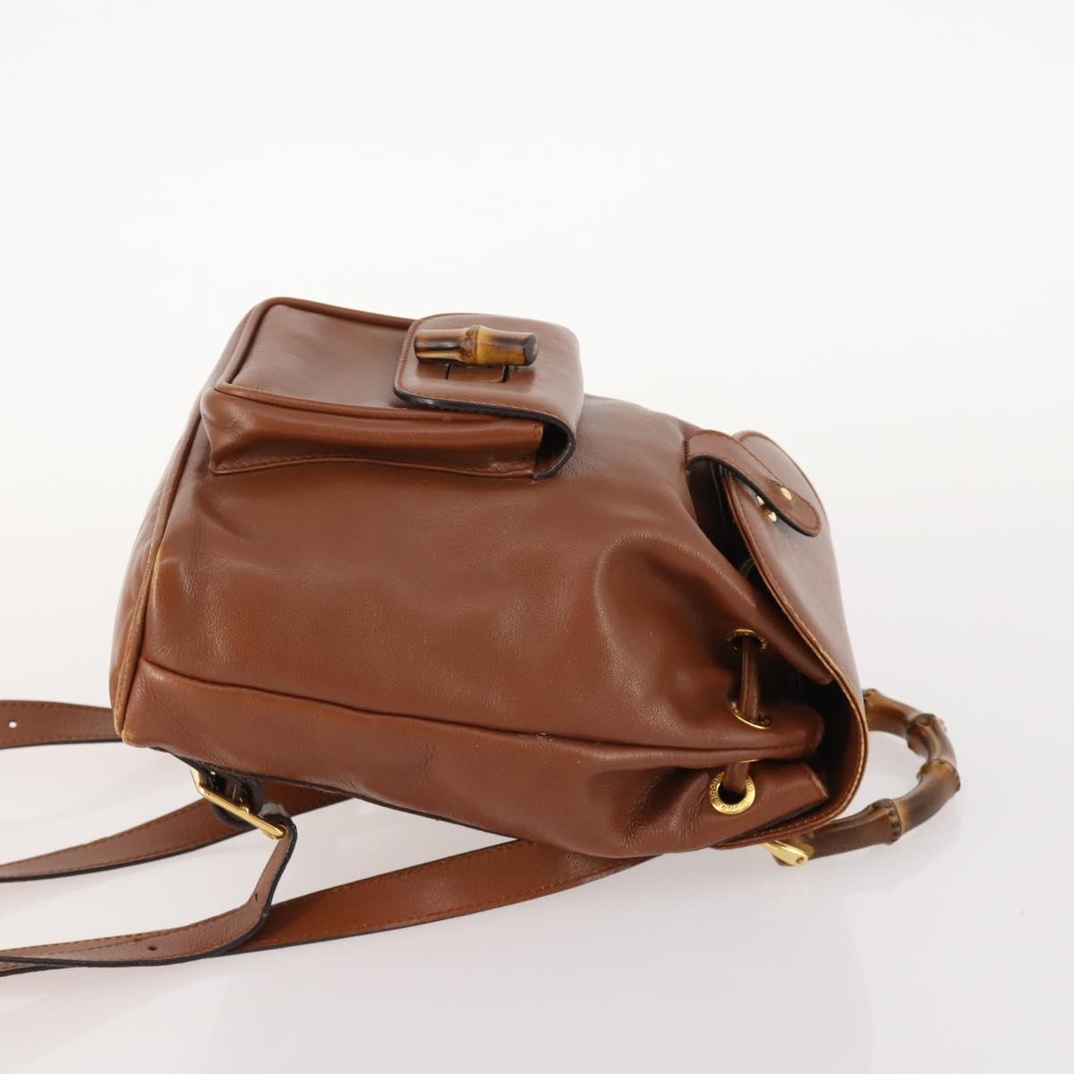 GUCCI Bamboo Backpack Leather Brown Gold 003 1705 0030 Auth BA10744